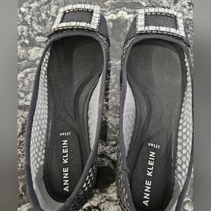 Anne Klein Black Crystal Buckle Ballet Flats, worn once, Size 8.5